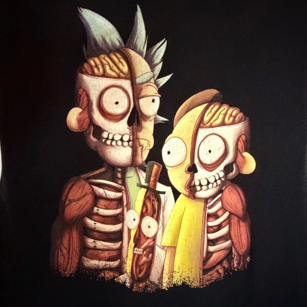 Rick and Morty Body Anatomy Cartoon Promo Graphic Black T-Shirt Sz Mens Small‎
